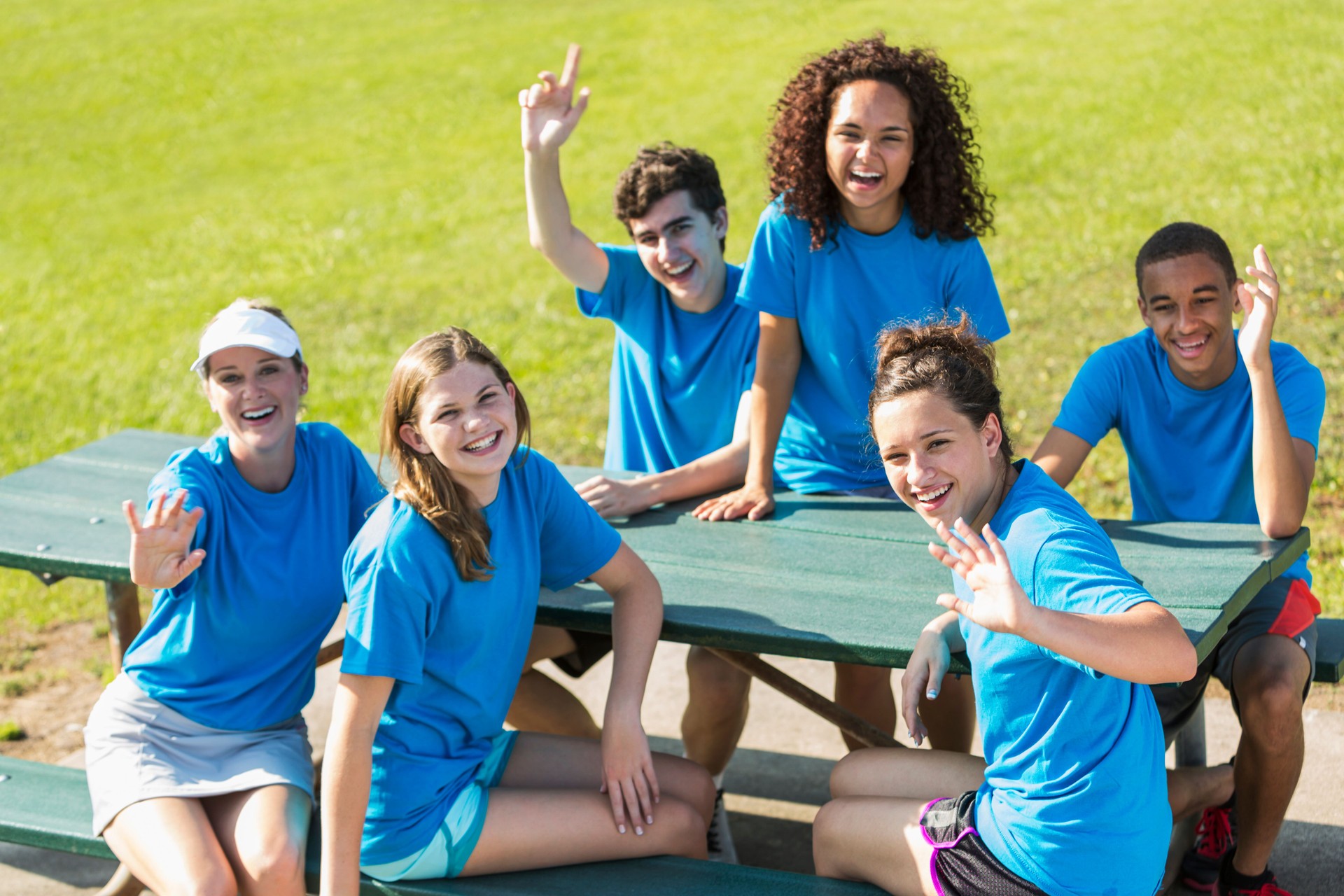 Woman and group of teens